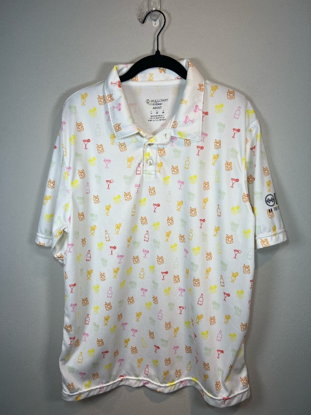 Holloway Performance Golf Polo Shirt White Cocktail Print On the Rocks Sz Medium